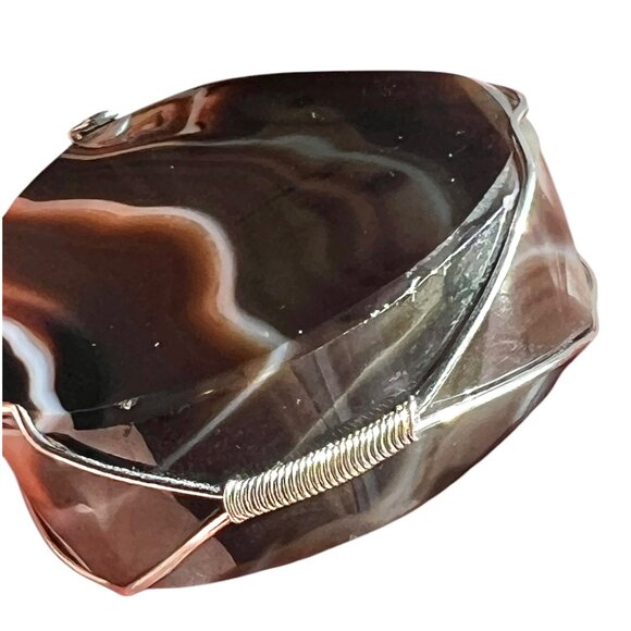 Banded Agate Pendant With Druzy Center Wire Wrapped Handmade Large - Picture 5 of 12